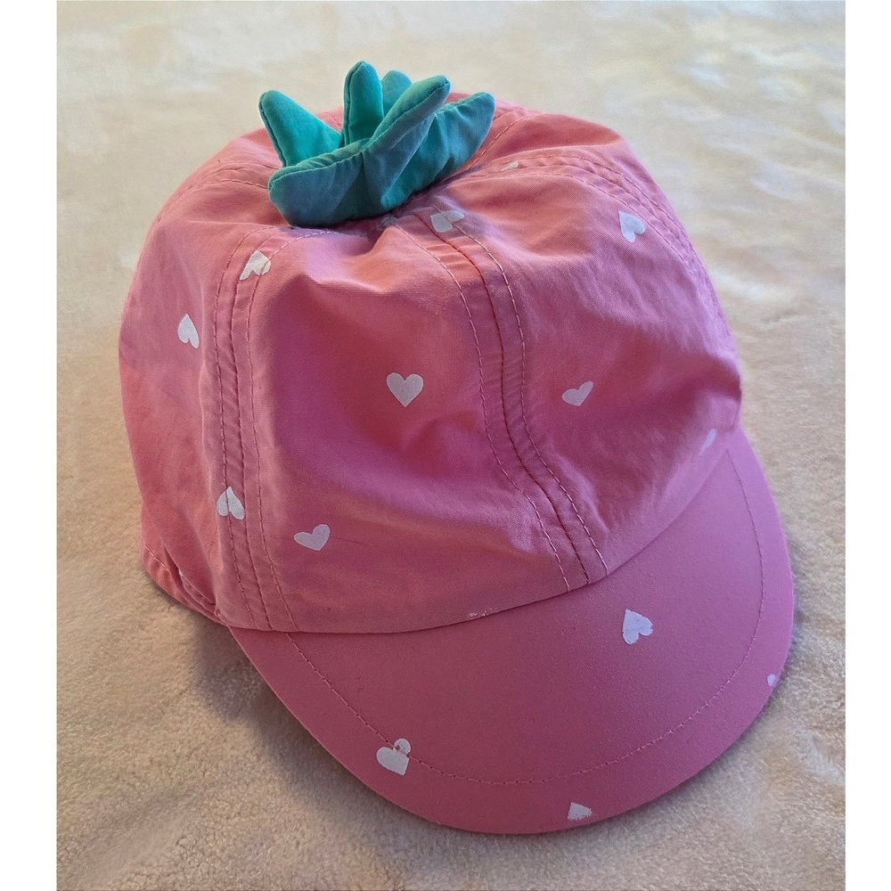 Baby Sun Hat Pink Heart Print Neck Flap Infant Summer Lake Day‎ Beach Day Hat